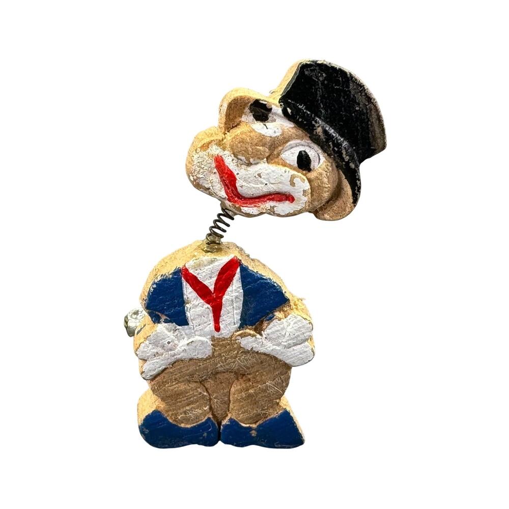 Vintage Japanese "Nodder" Pin- hand painted wooden springy bobblehead brooch!